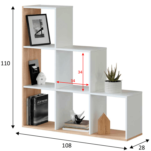 Estela Bookcase BrancoCarvalho, para sala de estar, sala de jantar ou escritório, 108 x 28 x 110cm