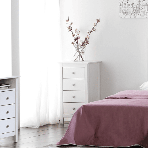 Berna Cómoda de 4 gavetas em branco e gavetas em branco, pinho maciço