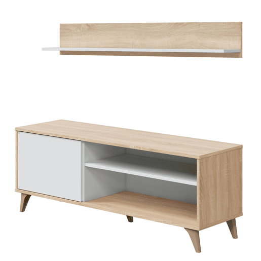 Móvel TV Kiko 1 Prateleira 1 Porta, Cor CarvalhoBranco, 135 cm Largura 40 cm Profundidade 50 cm Altura