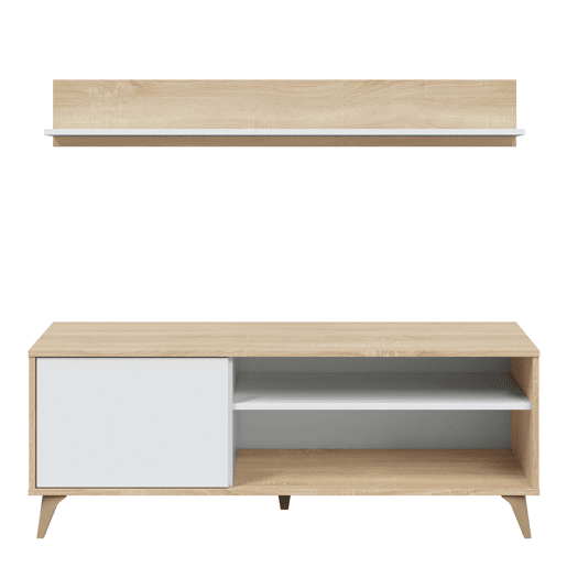 Móvel TV Kiko 1 Prateleira 1 Porta, Cor CarvalhoBranco, 135 cm Largura 40 cm Profundidade 50 cm Altura