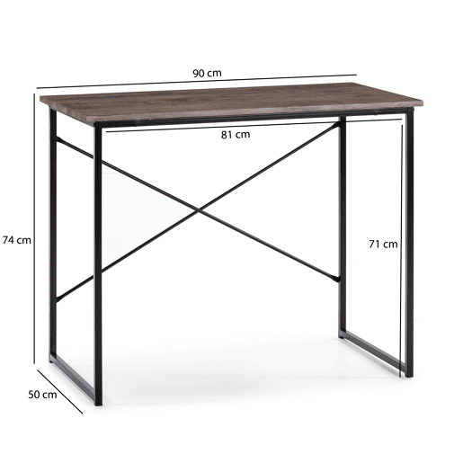 Mesa de secretária Cáceres Preto, 90 x 50 x 74 cm