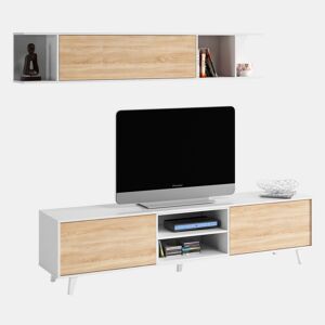 Móvel TV Kira 1 Prateleira 2 Portas, Cor CarvalhoBranco, 180 cm Largura 41 cm Profundidade 51 cm Altura