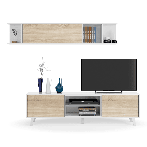 Móvel TV Kira 1 Prateleira 2 Portas, Cor CarvalhoBranco, 180 cm Largura 41 cm Profundidade 51 cm Altura