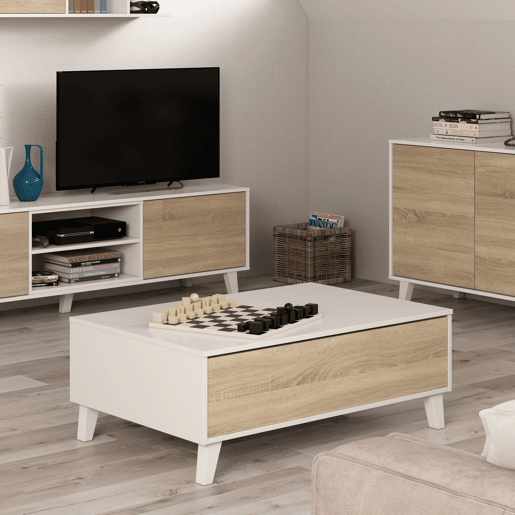 Móvel TV Kira 1 Prateleira 2 Portas, Cor CarvalhoBranco, 180 cm Largura 41 cm Profundidade 51 cm Altura