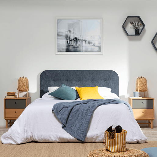 Cabeceira estofada Saona 160x60 cm Azul, acolchoada com espuma, botões acolchoados, 8 cm de espessura, incluindo ferragens para pendurar