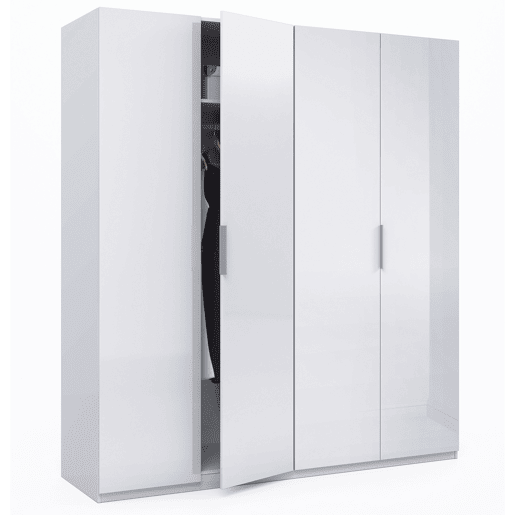 Roupeiro Madrid 4 Portas Branco Brilhante, 180 cm Largura 52 cm Profundidade 200 cm Altura