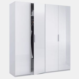 Roupeiro Madrid 4 Portas Branco Brilhante, 180 cm Largura 52 cm Profundidade 200 cm Altura