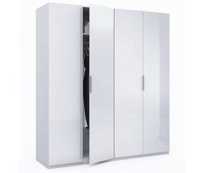 Armario ropero madrid 4 puertas color blanco brillo, 180 cm ancho 52 cm profundo 200 cm alto