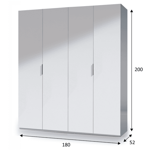 Roupeiro Madrid 4 Portas Branco Brilhante, 180 cm Largura 52 cm Profundidade 200 cm Altura