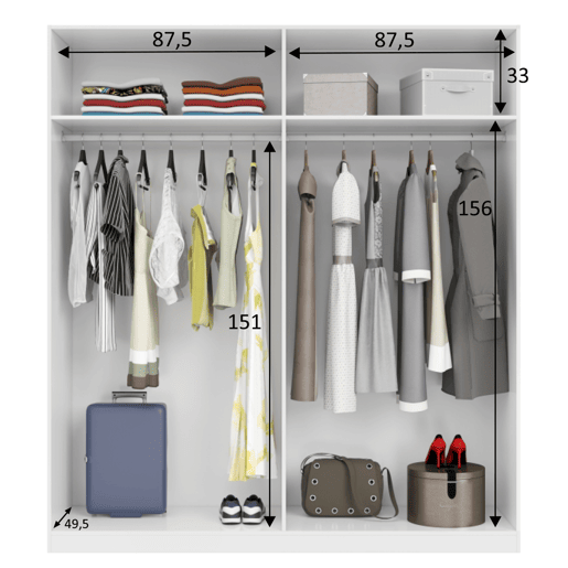 Roupeiro Madrid 4 Portas Branco Brilhante, 180 cm Largura 52 cm Profundidade 200 cm Altura