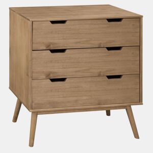 Cómoda de cabeceira Bali 3C Wax Colour, pinho maciço e corrediças metálicas, 80 cm de comprimento