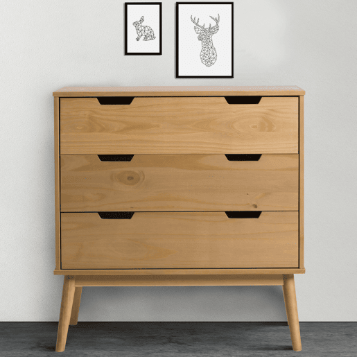 Cómoda de cabeceira Bali 3C Wax Colour, pinho maciço e corrediças metálicas, 80 cm de comprimento