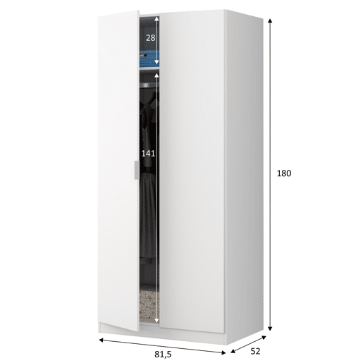 Roupeiro Nico 2 Portas Branco, 81 cm (L) 52 cm (P) 180 cm (A)