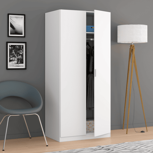 Roupeiro Nico 2 Portas Branco, 81 cm (L) 52 cm (P) 180 cm (A)