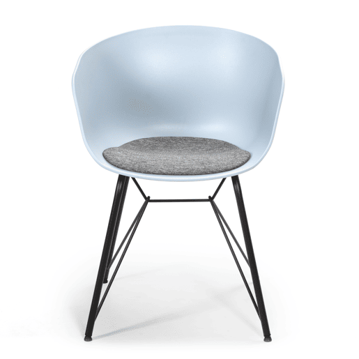 Cadeirão de jantar Alba Blue, pernas metálicas, assento estofado, 59 x 55,5 x 79 cm