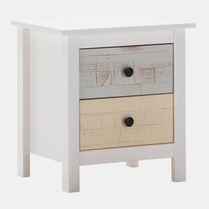 Mesa de cabeceira Magda com 2 gavetas em branco e gavetas multicoloridas