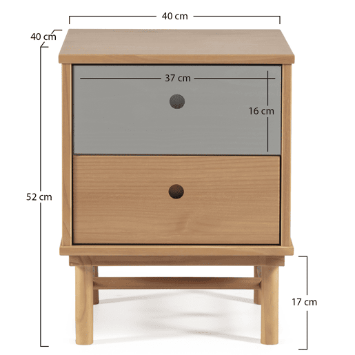 Mesa de cabeceira Magnus 2 gavetas, madeira maciça, 40 cm (L) 40 cm (P) 40 cm (P) 52 cm (A)