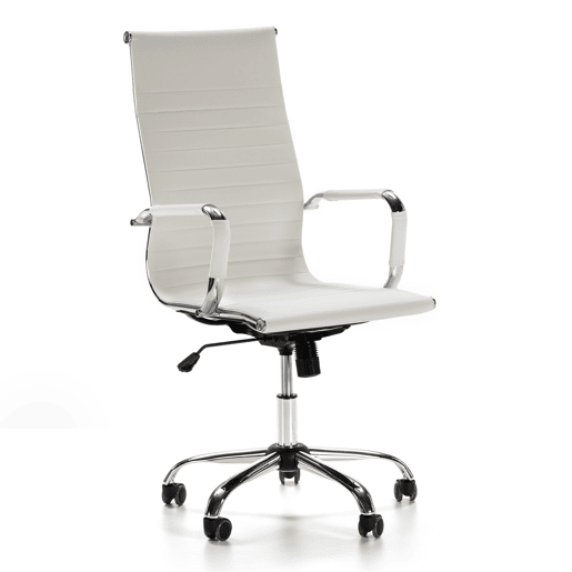 Cadeira de escritório reclinável London Branco, em pele sintética, altura ajustável, design ergonómico