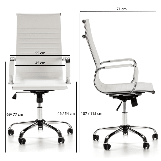 Cadeira de escritório reclinável London Branco, em pele sintética, altura ajustável, design ergonómico