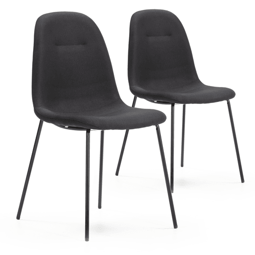 Conjunto de 2 cadeiras de jantar Brenda estofadas Preto, certificado SGS, 44 x 54 x 85 cm