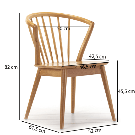 Pack 2 cadeiras Mura Oak Colour, madeira maciça, 55 cm (C) 58,5 cm (P) 84 cm (A)