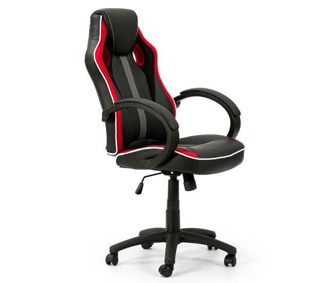 Sillón de oficina elevable y reclinable formula tapizado con piel sintética, color negro/rojo