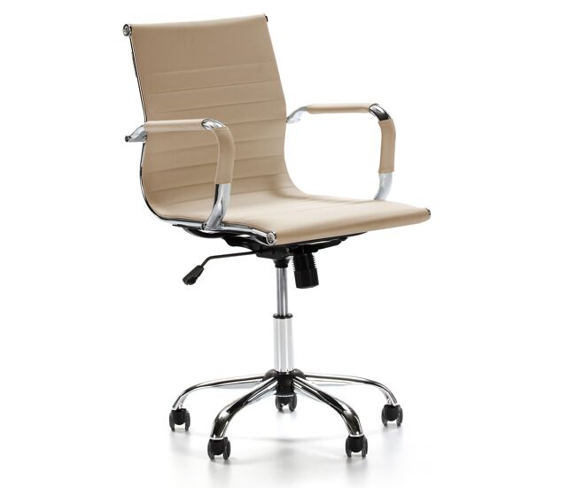 Sillón de oficina croma reclinable taupe, piel sintética, altura ajustable, diseño ergonómico