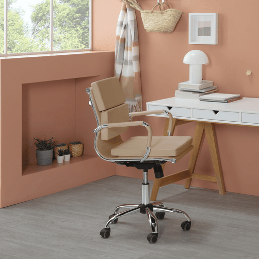 Cadeirão de escritório reclinável Fenix Taupe, em pele sintética, altura ajustável, design ergonómico