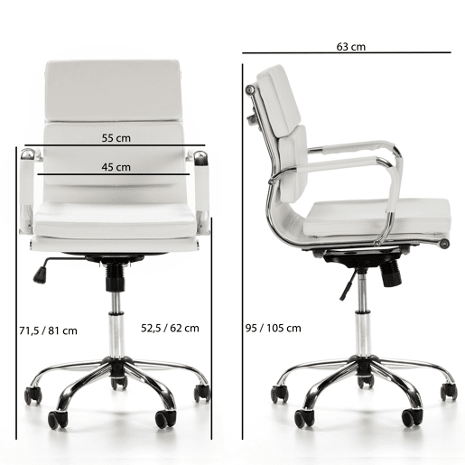Cadeira de escritório reclinável Fenix Branco, em pele sintética, altura ajustável, design ergonómico