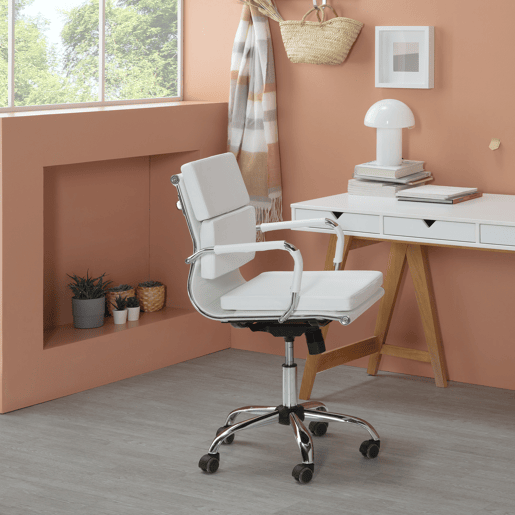 Cadeira de escritório reclinável Fenix Branco, em pele sintética, altura ajustável, design ergonómico