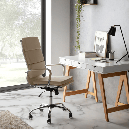 Morgan Poltrona de Escritório Reclinável Taupe, Couro Sintético, Altura Ajustável, Design Ergonómico