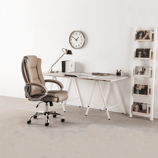 Poltrona de escritório Karen, Taupe, Couro sintético, Elevação e Reclinação, Taupe