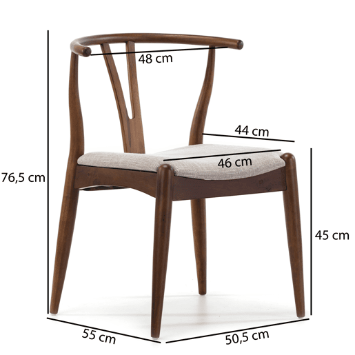 Pack 2 cadeiras Cor nogueira rústica, madeira maciça, 55 cm (C) 54,5 cm (P) 76 cm (A)