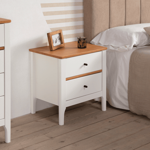 Mesa de cabeceira Luca 2 gavetas Branco, madeira maciça, 46 cm (L) 35 cm (P) 51 (A)