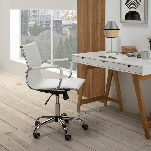 Croma Cadeirão de escritório reclinável branco, pele sintética, altura ajustável, design ergonómico
