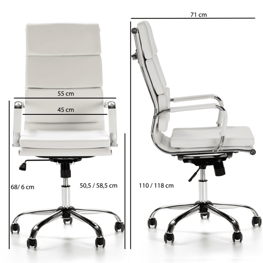 Cadeira de escritório reclinável Morgan Branco, em pele sintética, altura ajustável, design ergonómico