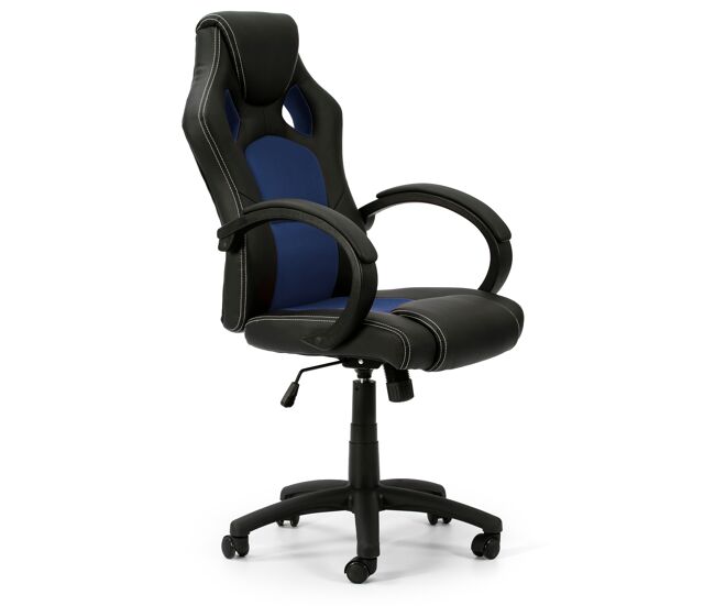 Sillón de oficina elevable y reclinable hamilton tapizado con piel sintética, color negro/azul