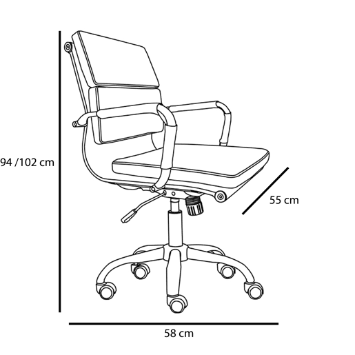 Cadeira de escritório reclinável Fenix Preta, em pele sintética, altura ajustável, design ergonómico