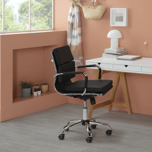 Cadeira de escritório reclinável Fenix Preta, em pele sintética, altura ajustável, design ergonómico