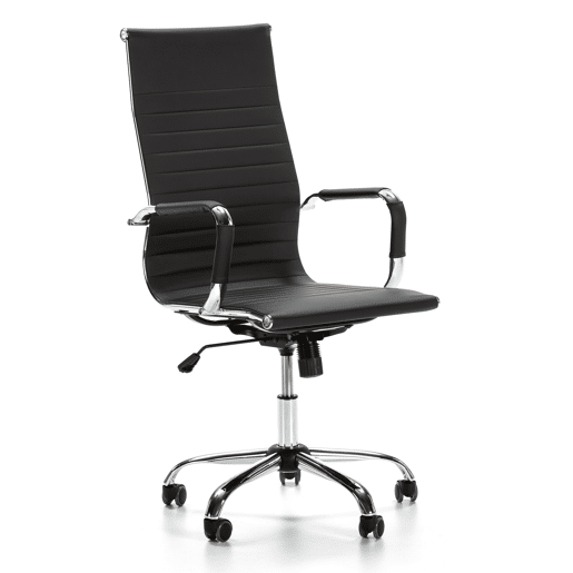 Cadeira de escritório reclinável London preta, em pele sintética, altura ajustável, design ergonómico