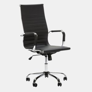Cadeira de escritório reclinável London preta, em pele sintética, altura ajustável, design ergonómico