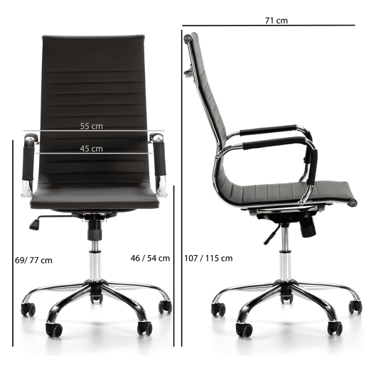 Cadeira de escritório reclinável London preta, em pele sintética, altura ajustável, design ergonómico