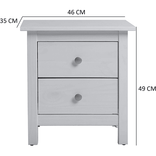 Mesa de cabeceira Berna com 2 gavetas em branco, madeira maciça, corrediças metálicas