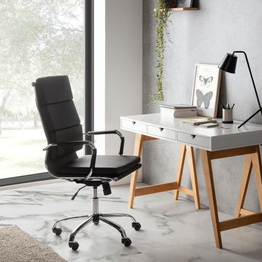 Cadeira de escritório Morgan Reclinável Morgan Preto, Couro Sintético, Altura Ajustável, Design Ergonómico