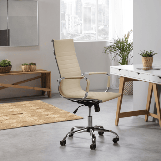 London Poltrona de escritório reclinável Taupe, Couro sintético, Altura ajustável, Design ergonómico
