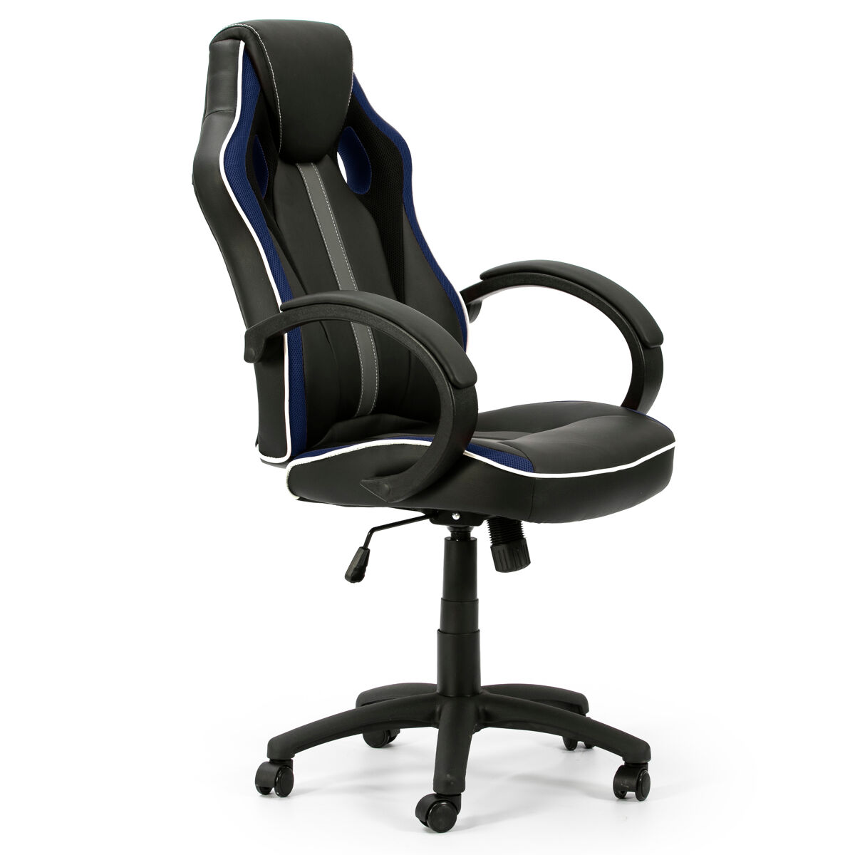 Sillón de oficina elevable y reclinable formula tapizado con piel sintética, color negro/azul
