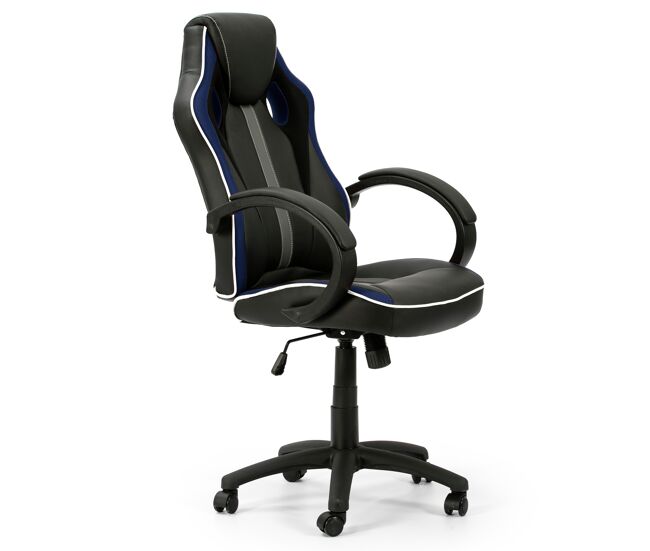 Sillón de oficina elevable y reclinable formula tapizado con piel sintética, color negro/azul