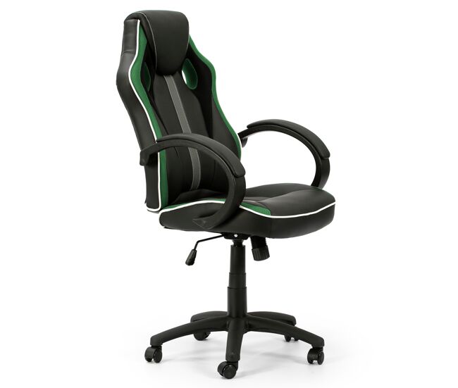 Sillón de oficina elevable y reclinable formula tapizado con piel sintética, color negro/verde