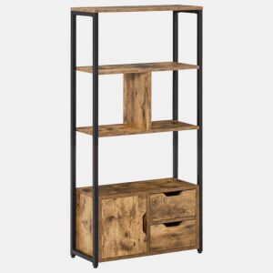 HOMCOM Estante para Livros com Armário e 2 Gavetas de Armazenamento Estante Estilo Industrial para Escritório Sala de Estar 58x24x122cm Marrom Rústico