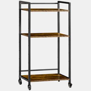 HOMCOM Estante Multifuncional com Rodas Estante de Armazenamento de 3 Níveis com Prateleiras Ajustáveis para Escritório Estúdio Dormitório 50x35x100,5cm Marrom Rústico